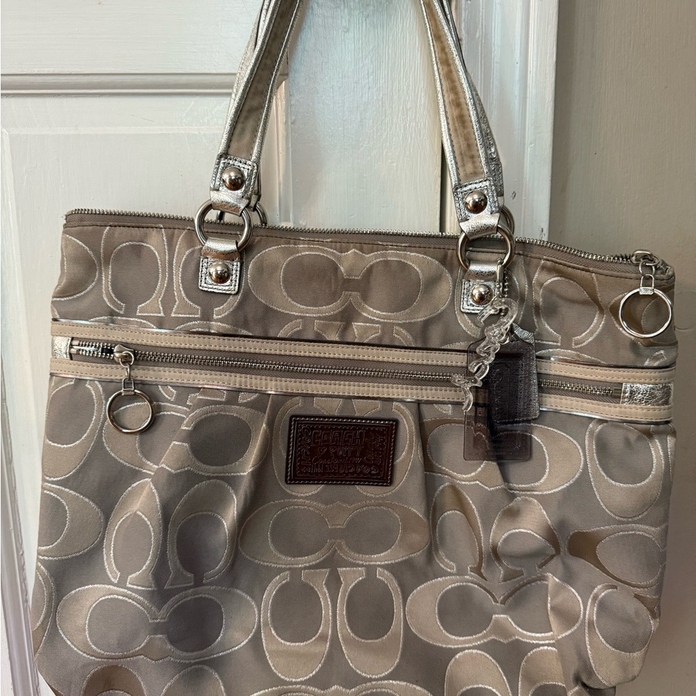 Coach Signature Tote with Silver Accents